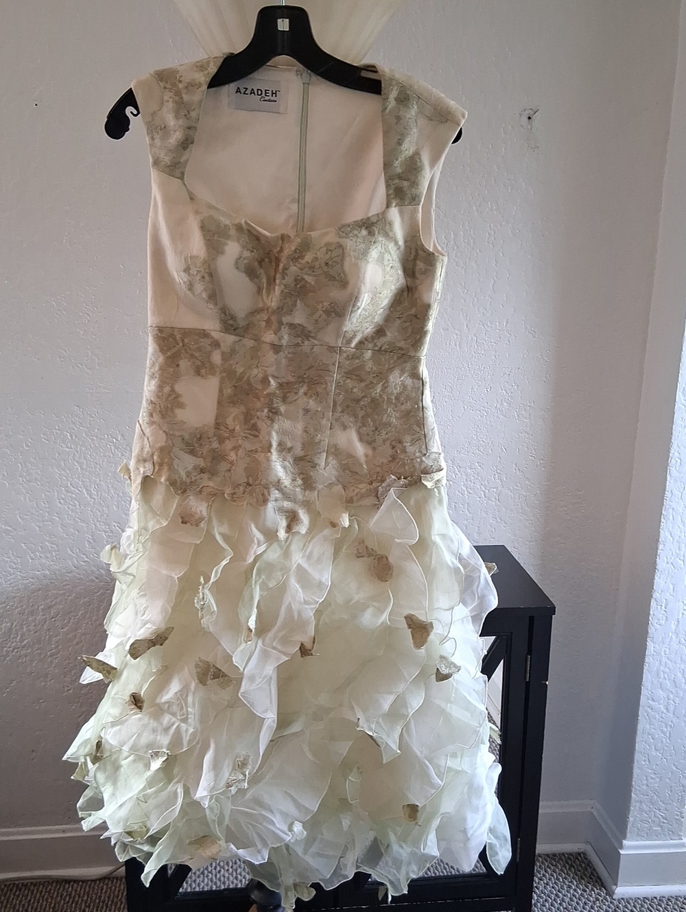 Azadeh Cream Floral Ruffle Formal Dress